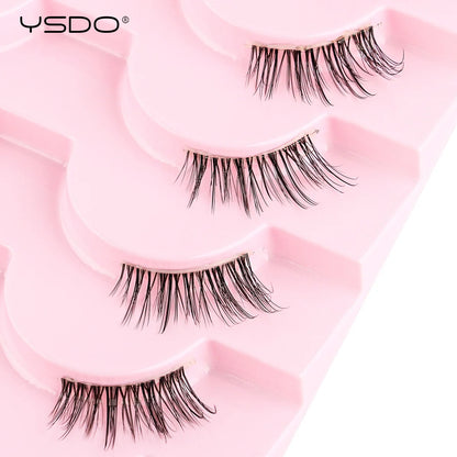 YSDO 5/10 Pairs Half Lashes Cat Eyelashes Soft Natural Clear Band False Lashes Natural Wispy Faux 3d Mink Eyelashes Makeup Tools