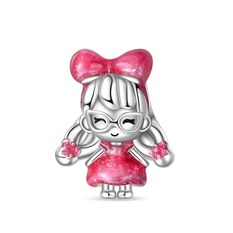 New 925 Silver Fashion Pink Princess Skirt Bag Lipstick Charms Beads Fit 3mm 925 Original Bracelet DIY Jewelry Birthday Gift