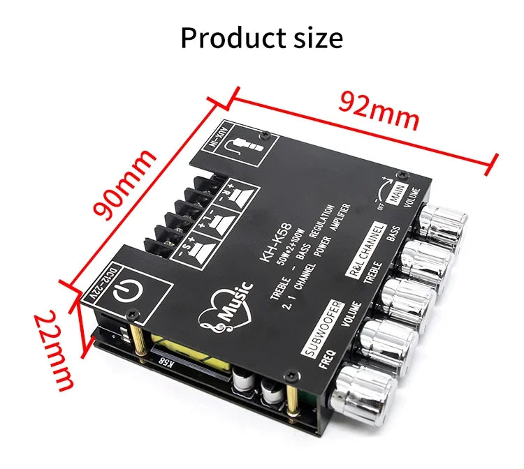 2.1 Channel Bluetooth 5.0 Subwoofer Amplifier Board 50W x 2 + 100W Power Audio Stereo Amplifier Board Bass AMP AUX