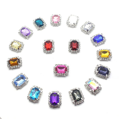 10Pcs, 15*20mm Metal Rectangle Rhinestone Sewing Accessories, DIY Clothing Hair Jewelry Decorative Accessories