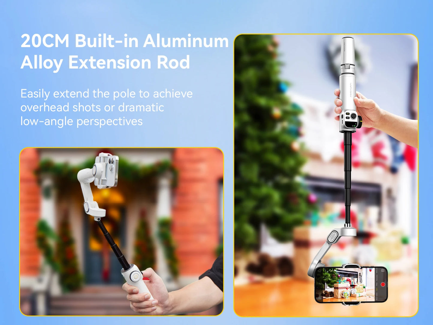 AOCHUAN Smart X2 Handheld Gimbal 3-Axis Stabilizer Built-in 20cm Extension Rod LED Display Phone Holder for iPhone Smartphone