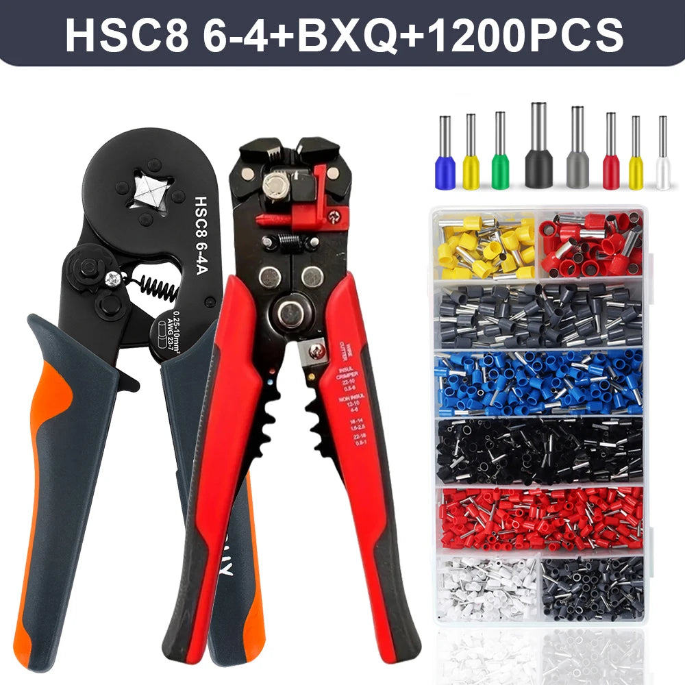 Self-Adjusting Wire Strippers and Crimper Tool,Hexagonal Self-Adjustable Ratchet Ferrule Crimping Tool Kit with Wire Terminals