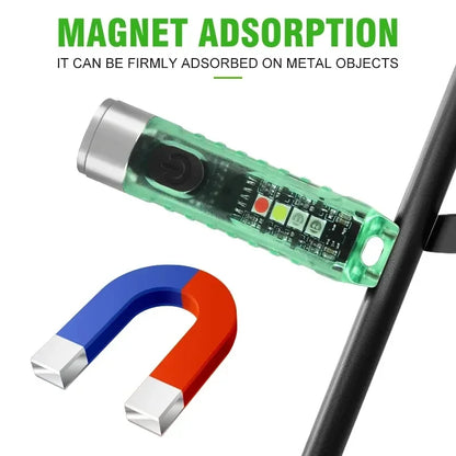 Multi-function Mini EDC LED Flashlight Portable Keychain Light MagneticTorch USB Rechargeable UV Lamp Emergency Camping Lantern