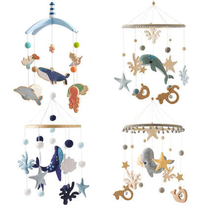 Newborn Baby Rattles Toys, 0-12 Months Soft Felt Whale Bed Bell Infant Mobile Crib Hanging Musical Carousel Toy, Boys Girls Gift