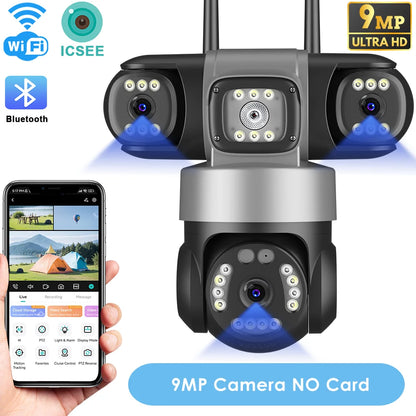12MP Outdoor WiFi Camera, 6K HD Triple Lens, Triple Screens PTZ IP Security Camera, Human Auto Tracking, Waterproof CCTV Cam ICSEE