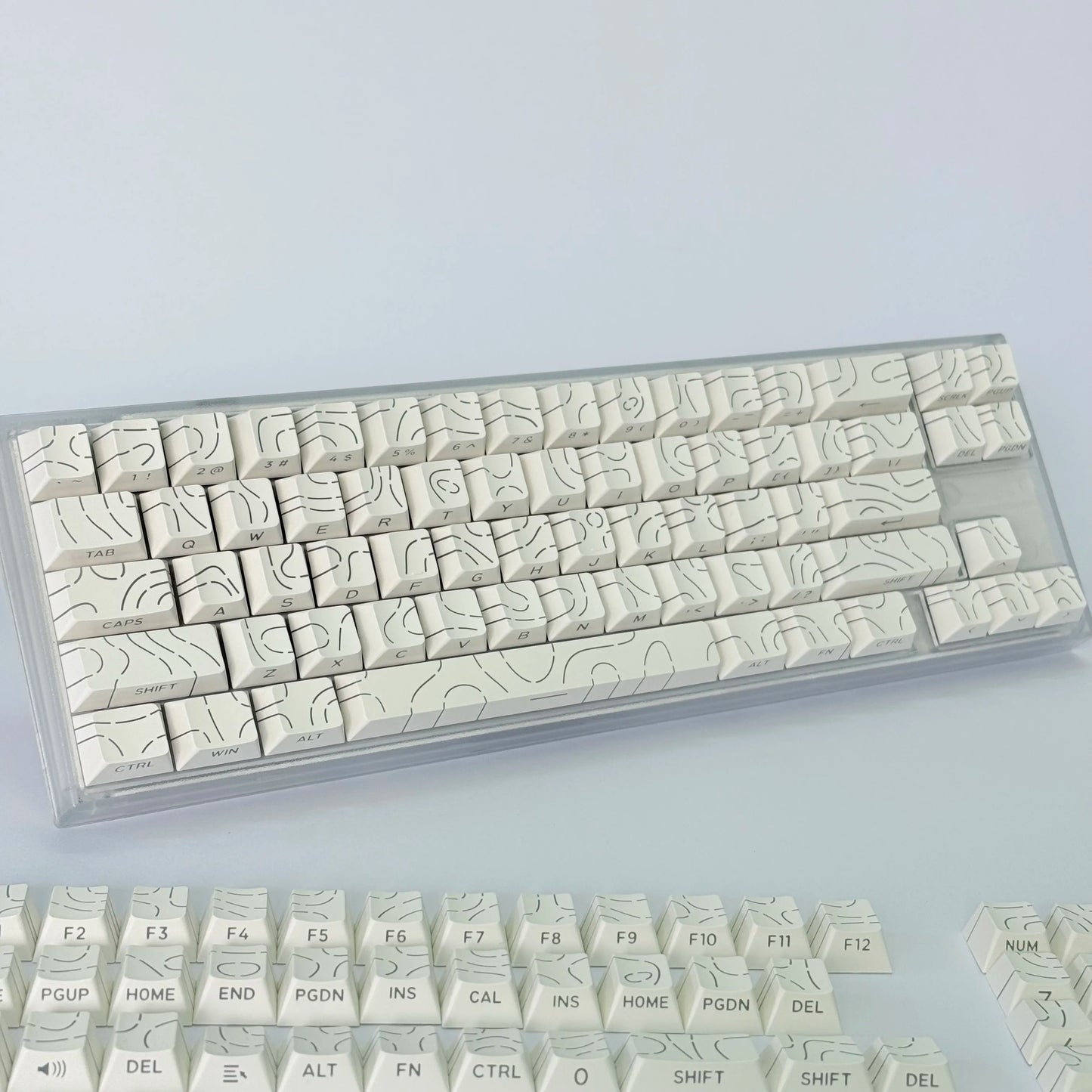 Contour Lines Translucent Keycaps Side Engraving Cherry Profile Black White Key Cap 60 70 80 90 100 Layout Mechanical Keyboard