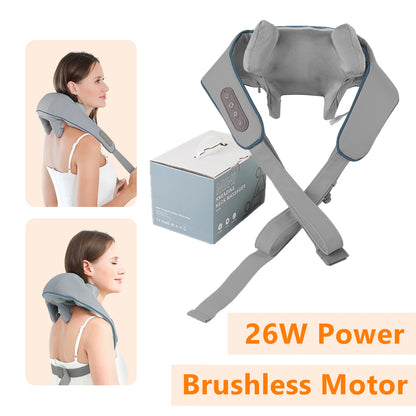 Foreverlily 26W Brushless Motor Neck and Shoulder Massager, Wireless Shoulder and Back Kneading Massage Shawl, Neck Masajeador
