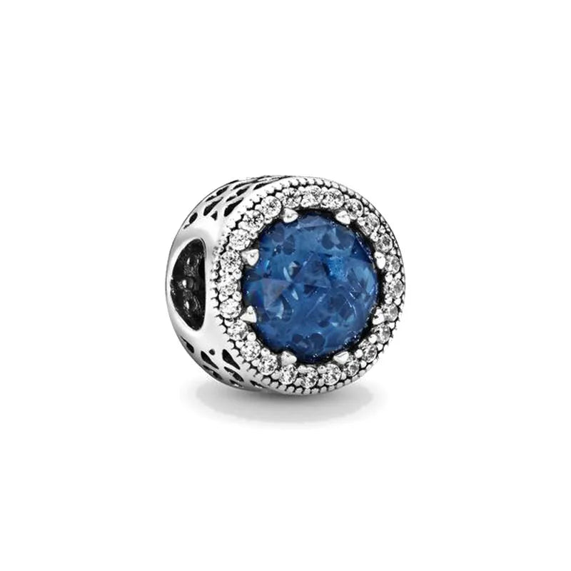 Blue Sparkling Zircon Star Moon Series Charms Beads Fit Original Bracelet Women DIY Pendant Accessories Jewelry 925 Silver Gifts