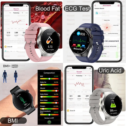 New Nursing Grade Smart Watch, Blood oxygen Blood Lipid Uric Acid ECG+PPG Body Temperature Bluetooth Call Health Smartwatch, Apple Health