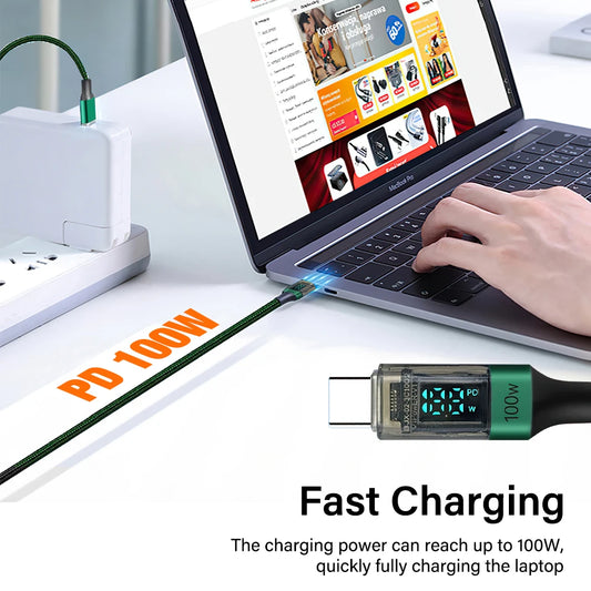 PD 100W USB Type C to C Cable For Mobile Phone Laptop Data Charger Cable 6A Quick Charge LED Display USBC Cord 0.5M/1M/2M Long