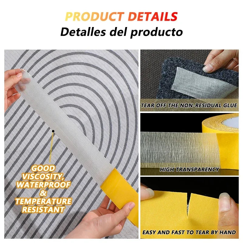 Super Thin Strong Fixation Double Sided Adhesive Tape Heavy Duty Translucent Mesh Waterproof Traceless Powerful Grid Carpet Tape