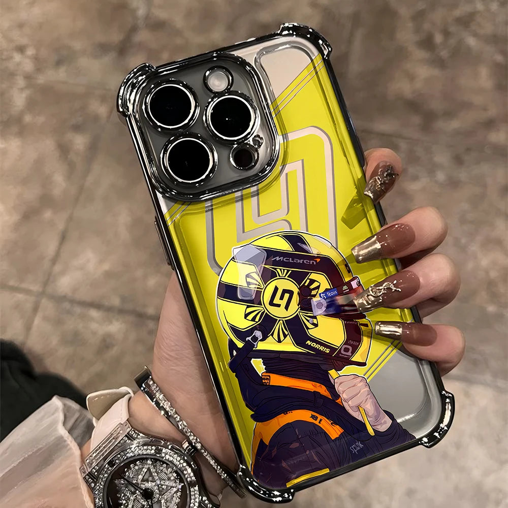 Plating Phone Case For iPhone 17 16e 16 15 14 13 12 11 Pro Max XR Mini Air Plus Anti-Fall L-Lando Norris Airbag