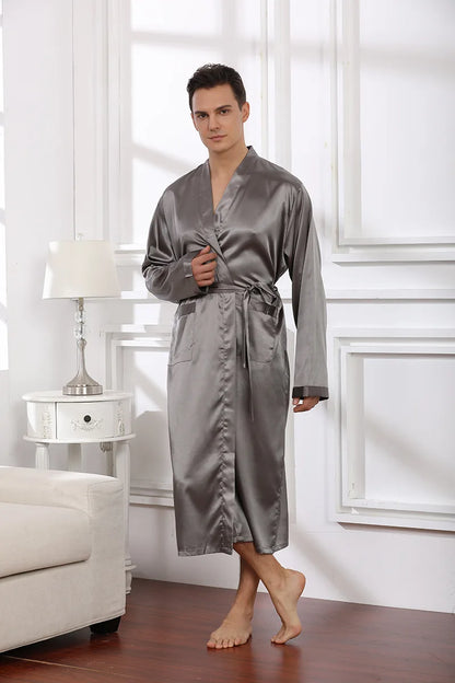 Plus Size 3XL, Men Long Bathrobe Sleepwear, Black Bridegroom Wedding Robe, Spring Summer Sleepwear, Nightwear, Loose Satin Home Wear