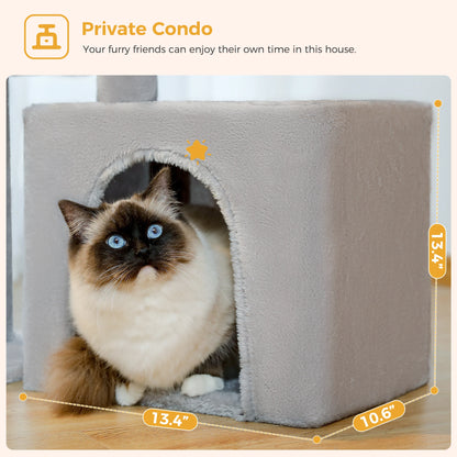 Cat tree, Cat Tower for Indoor Cats, 2 Styles Cat Activity Tree with Cat Scratching Posts, Big Hammock and Removable Top Perch Grey