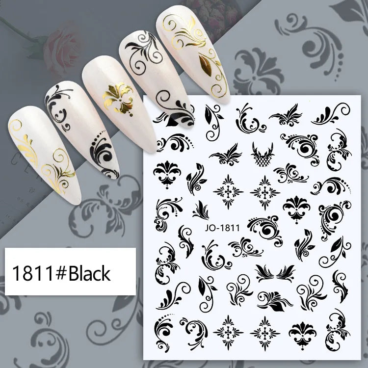 3d Nail Art Decals Tropical Palm Leaves Flowers Laces Faces Adhesive Sliders Nail Stickers Decoration For Nail Manicure