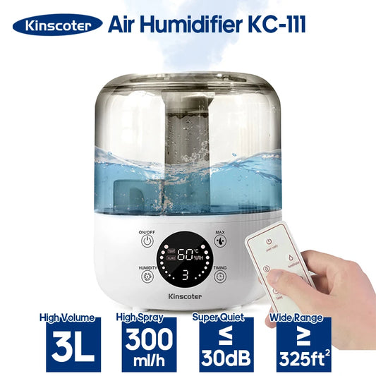 3Liter Air Humidifier Professional Large Capacity Home Humidifier, Plant Mist Aroma Diffuser with Remote Control Timer, KINSCOTER