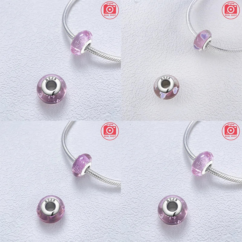 925 Sterling Silver Pink Color Series Beads Heart Flower Murano Glass DIY Jewelry Charms Fit Original Bracelet for Women Fine Gifts