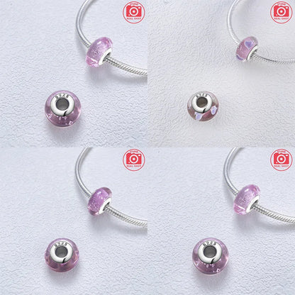 925 Sterling Silver Pink Color Series Beads Heart Flower Murano Glass DIY Jewelry Charms Fit Original Bracelet for Women Fine Gifts