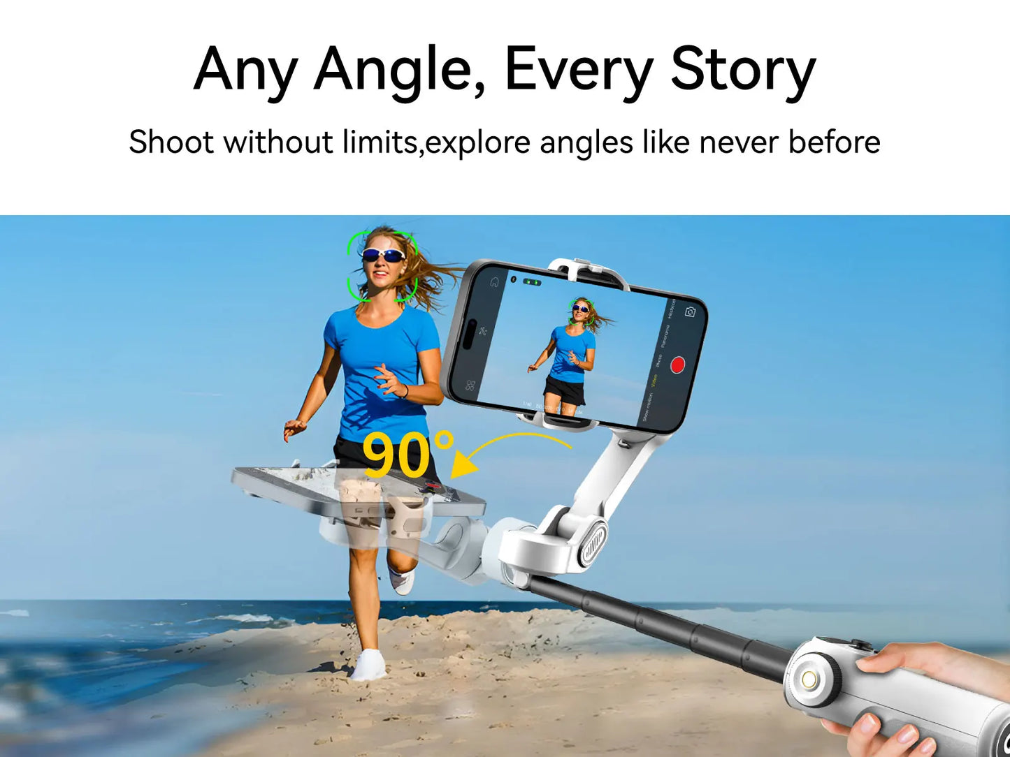 AOCHUAN Smart X2 Handheld Gimbal 3-Axis Stabilizer Built-in 20cm Extension Rod LED Display Phone Holder for iPhone Smartphone
