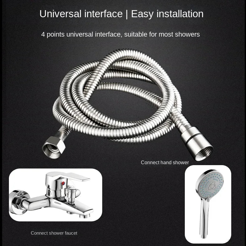 1.5/2M Black/Silver SUS 304 Flexible Shower Hose Long Bathroom Shower Pipe Extension Water Pipe Pull Pipe Bathroom Accessories
