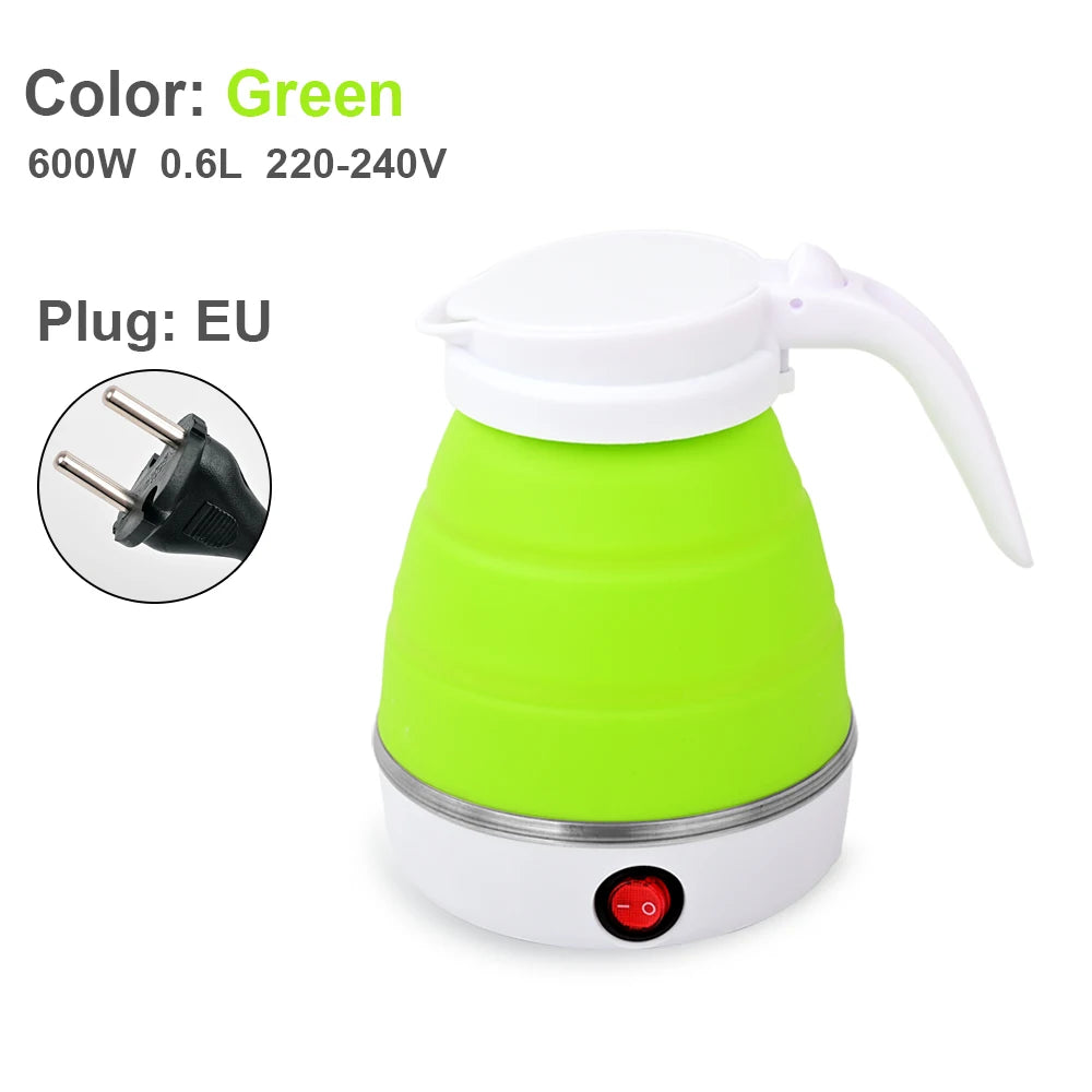 0.6L Mini Foldable Electric Kettle, Portable Electric Kettle, Household Travel Water Heater, Silicone Compression 110V-220V