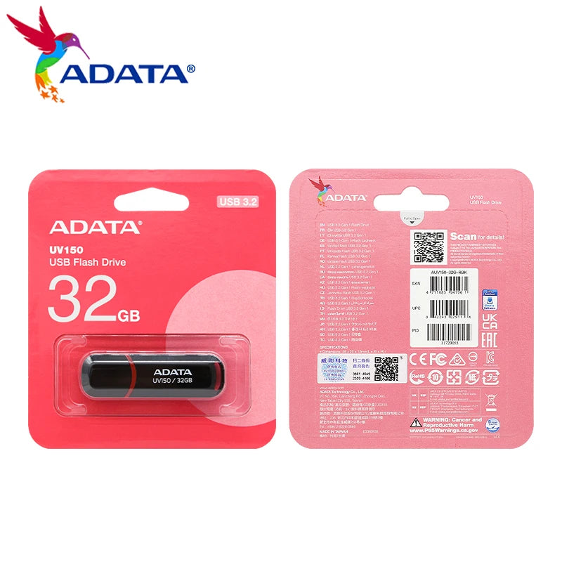 ADATA UV150 USB3.2 High-speed Flash Drive Plug And Play Easy Portable USB Flash Drive Black 256GB 128GB 64GB 32GB