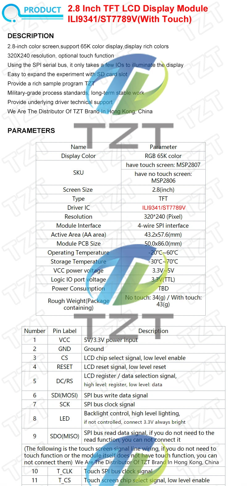 240x320 2.8" SPI TFT LCD Touch Panel Serial Port Module With PBC ILI9341 / ST7789V 2.8 Inch SPI Serial Display With Touch Pen