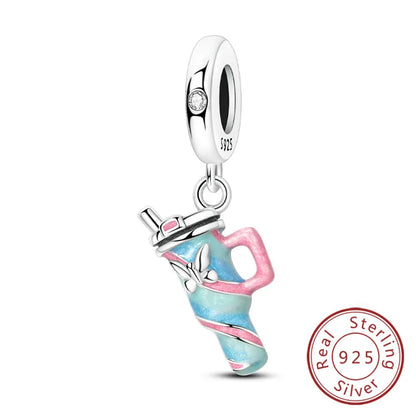 Dijes de plata de ley 925 originales, abalorios de cristal de vino, taza de café, dije colgante para pulseras de mujer, joyería DIY, regalo