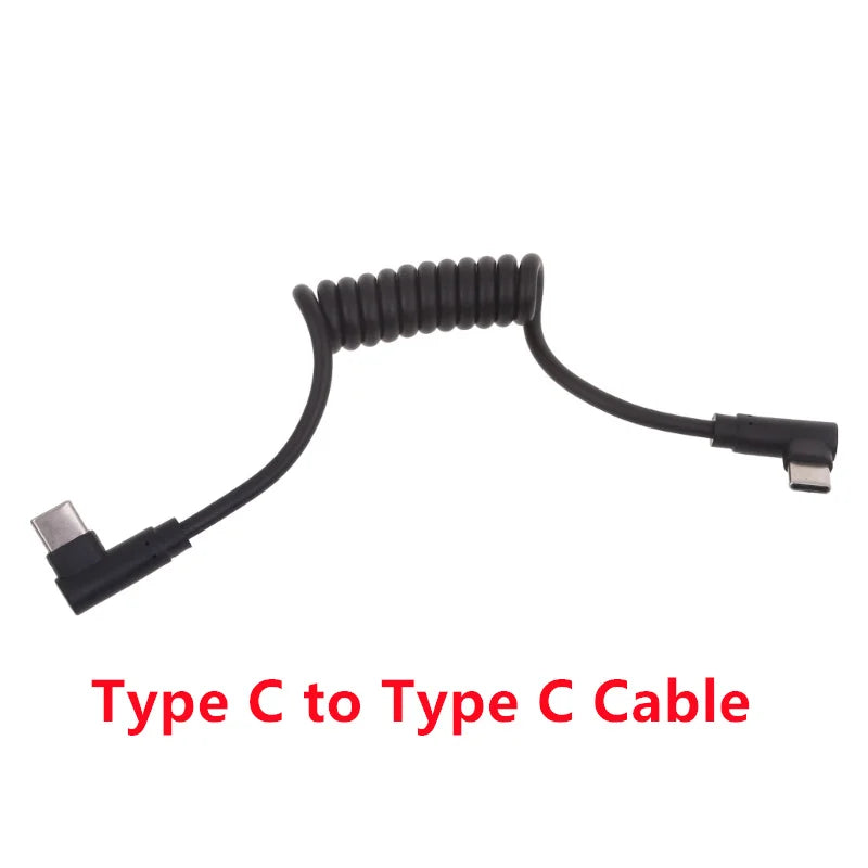 60W Fast Charging USB C to USB2.0, USB A to Micro USB, Type C to Type C Coiled Cable, 90 Degree Right Angle Design Cable for Smartphone Tablet Speaker Headphone