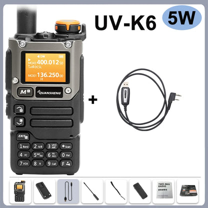 Quansheng UV-K6 Walkie Talkie 5W Radio de banda aérea Carga tipo C UHF VHF DTMF FM Scrambler NOAA Frecuencia inalámbrica Radio CB de dos vías