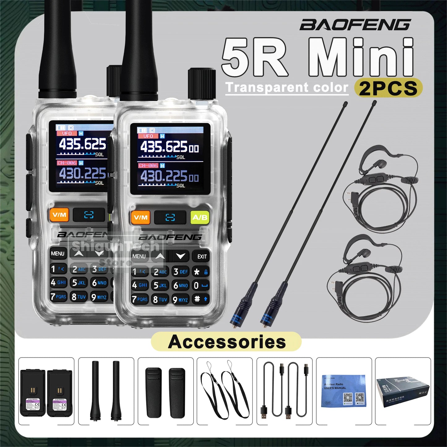 Baofeng UV 5R Mini Walkie Talkie Banda Aérea UHF/VHF Doble Vigilancia Doble PTT Programación Bluetooth Tipo-C Camping Radioaficionado Actualización 5R