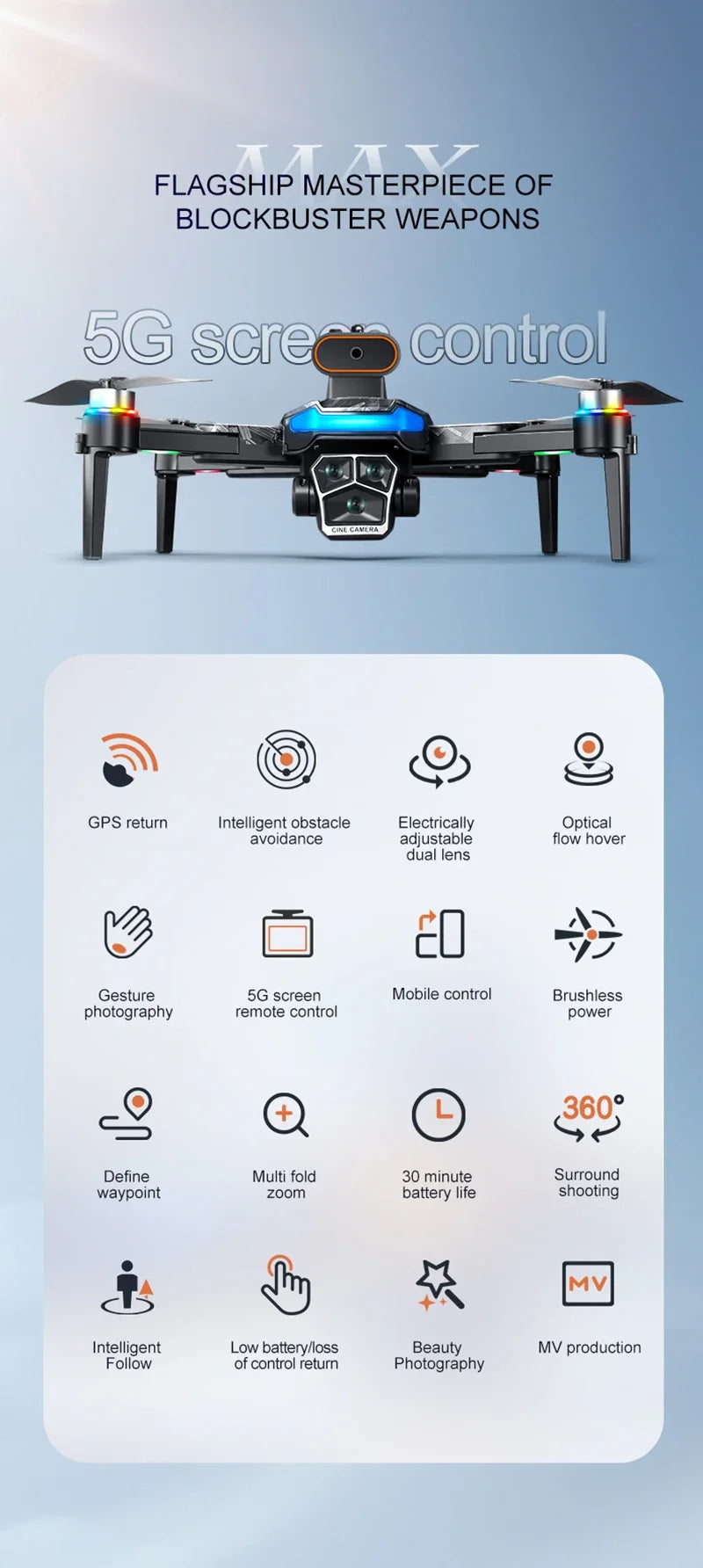 Drone A14Pro Max 8K HD Three Camera Brushless Optical Flow Obstacle Avoidance Foldable Quadcopter UAV 4.5-inch Large Screen Toys