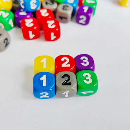 10Pieces Number 1 2 3 123 D6 14mm Acrylic Dice 6-sides Dices For Board Game Cubes 6 Colors learning game accessories