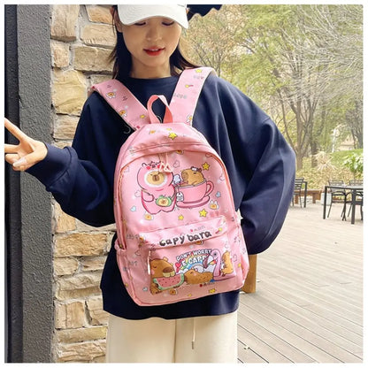 Cute Large Capacity Capybara Backpack, Cartoon Breathable Student Schoolbag, Nylon Ultra-light Book Bag, Back to school Girl