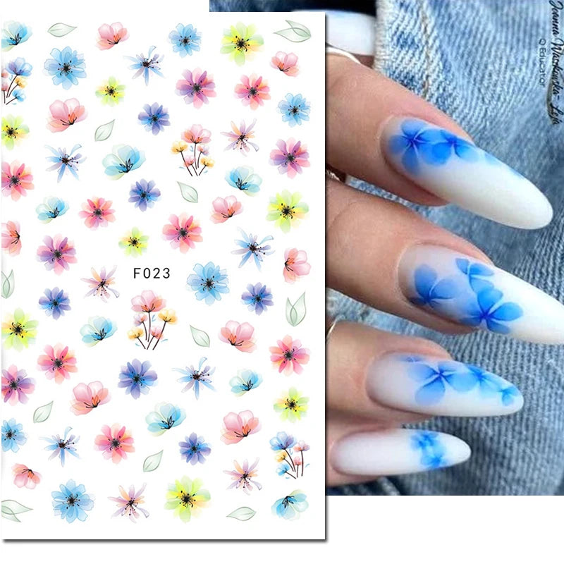 3d Nail Art Decals Tropical Palm Leaves Flowers Laces Faces Adhesive Sliders Nail Stickers Decoration For Nail Manicure
