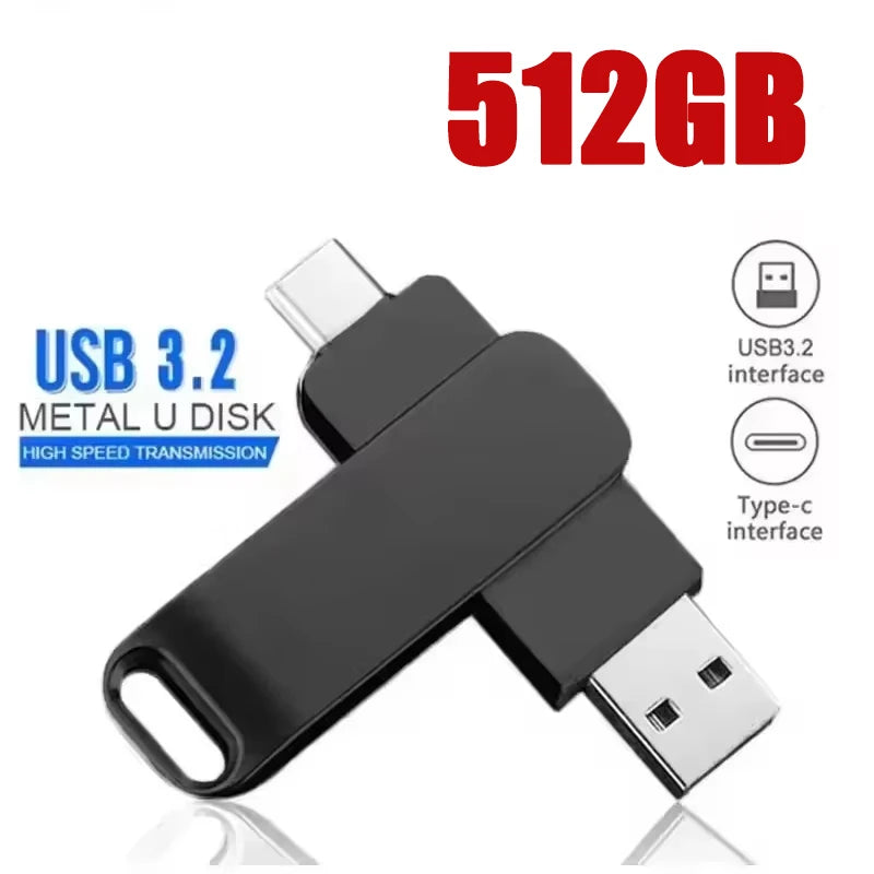 With Metal Pendrive USB Drives Type-C Memoria For Xiaomi 512GB High Speed WaterProof 256GB USB 3.2 Flash Drives U Disk USB Stick