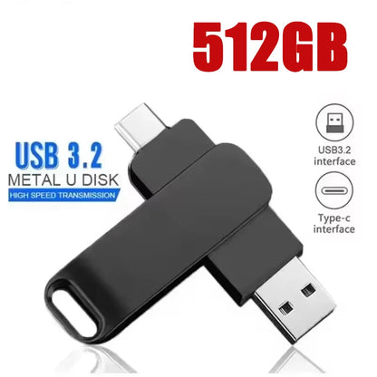 With Metal Pendrive USB Drives Type-C Memoria For Xiaomi 512GB High Speed WaterProof 256GB USB 3.2 Flash Drives U Disk USB Stick