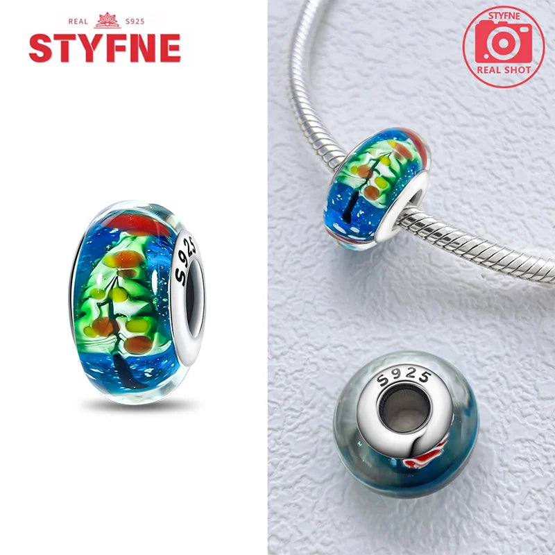 925 Sterling Silver Blue Series Crystal Enamel Murano Charm Bead Fits Original Bracelet for Women DIY Fine Jewelry Gifts
