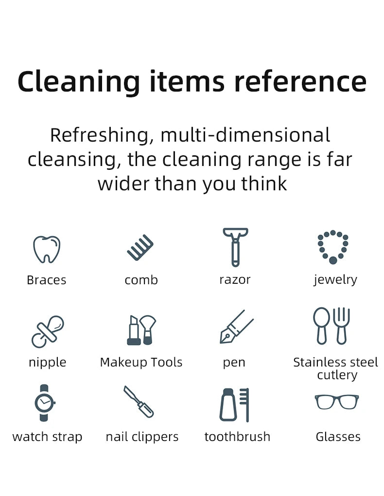 Ultrasonic Glasses Cleaner, 50KHz Contact Lens Cleaner, Household Timer Jewelry Toothbrush Cleaner, Brush Dentures, New MIJIA