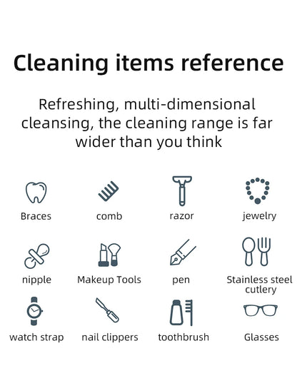 Ultrasonic Glasses Cleaner, 50KHz Contact Lens Cleaner, Household Timer Jewelry Toothbrush Cleaner, Brush Dentures, New MIJIA