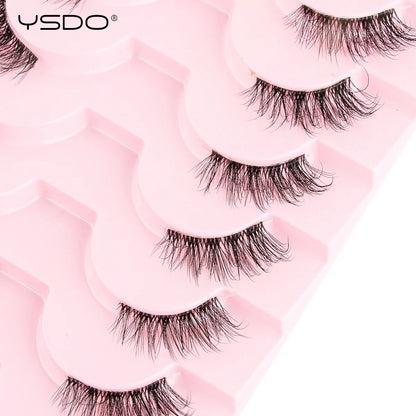 YSDO 5/10 Pairs Half Lashes Cat Eyelashes Soft Natural Clear Band False Lashes Natural Wispy Faux 3d Mink Eyelashes Makeup Tools
