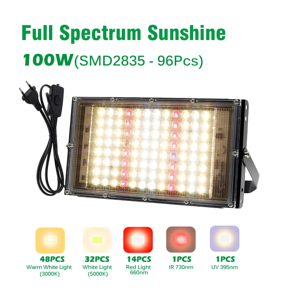 50W/100W Full Spectrum LED Plant Light Floor Bracket 220V Suitable For Courtyard Hydroponic Greenhouse Seedling Lighting