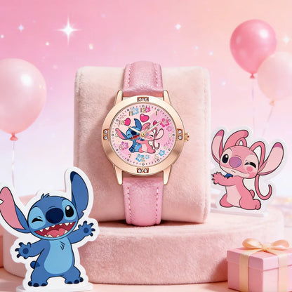 Cartoon Stitch Watches Kids Boys Girls Cute Cartoon Imitation Diamond Wristwatch Belt Student Quartz Watch Children Gifts