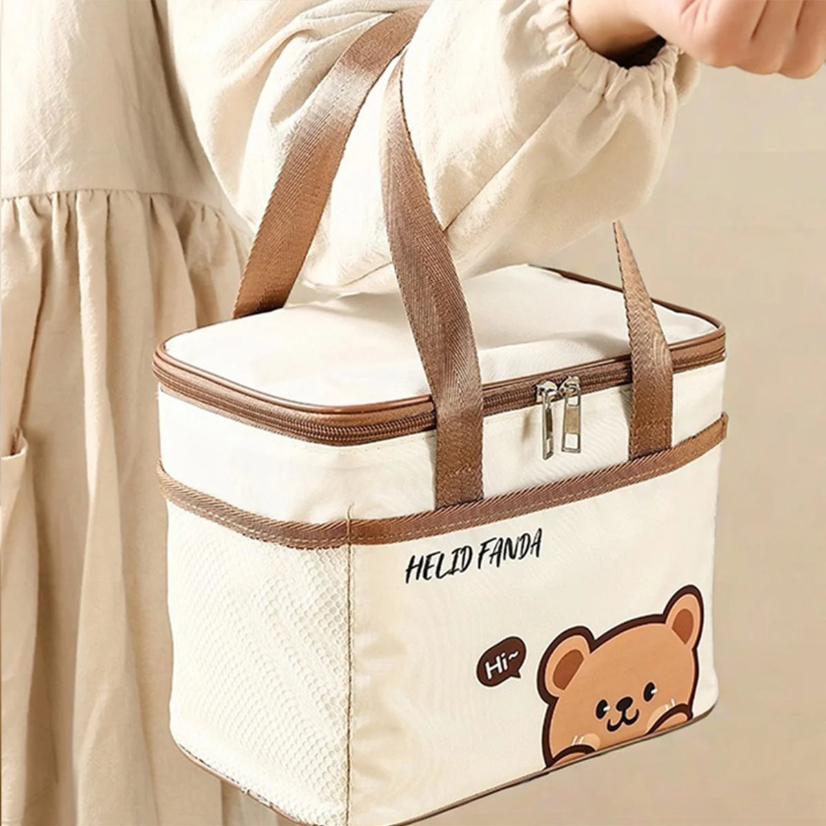 WORTHBUY Cute Thermal Lunch Box Bag, Student Portable Large Capacity Insulated Lunch Bag, Waterproof Reusable Picnic Cooler Bag