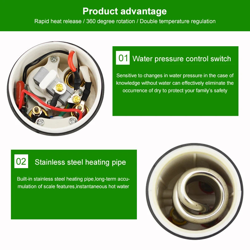 Electric Kitchen Water Heater Tap, Instant Hot Water Faucet Heater, Cold Heating Faucet, Tankless Instantaneous Water Heater, ATWFS