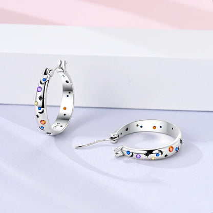 925 Sterling Silver Colored Zirconium Stars Hoop Earrings For Women Jewelry, Anniversary WeddingMaking Jewelry Gift