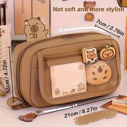 27pcs Large Capacity Volcano Flip Pencil Case Set - Includes Adorable Notepad and Stickers, Multi-Compartment Student Pouch