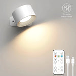 LED Wall Lights with Remote, Rechargeable Wall Mounted Reading Sconces Lamp 2000mAh, 3 Colors & Dimmable Magnetic 360° Rotation