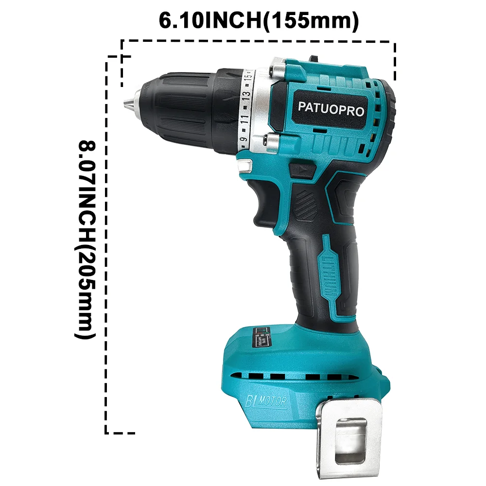 10mm Brushless Electric Drill Cordless Handheld Drill Screwdriver 2 Speed 23 Torque Setting Fit Makita 18V Battery (No Battery)