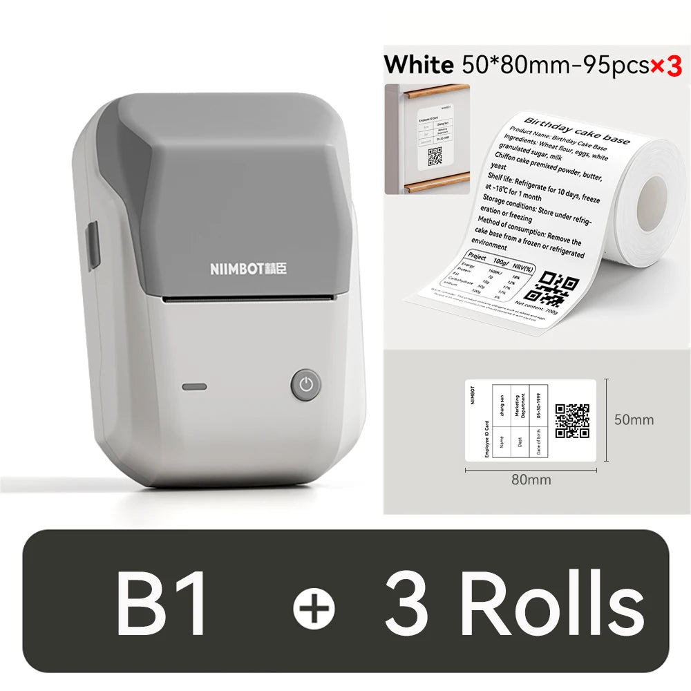 NIIMBOT B1 Portable Thermal Printer With Tapes 2 Inch Adhesive Label Printer Mini Bluetooth Sticker Maker Support Smartphones PC
